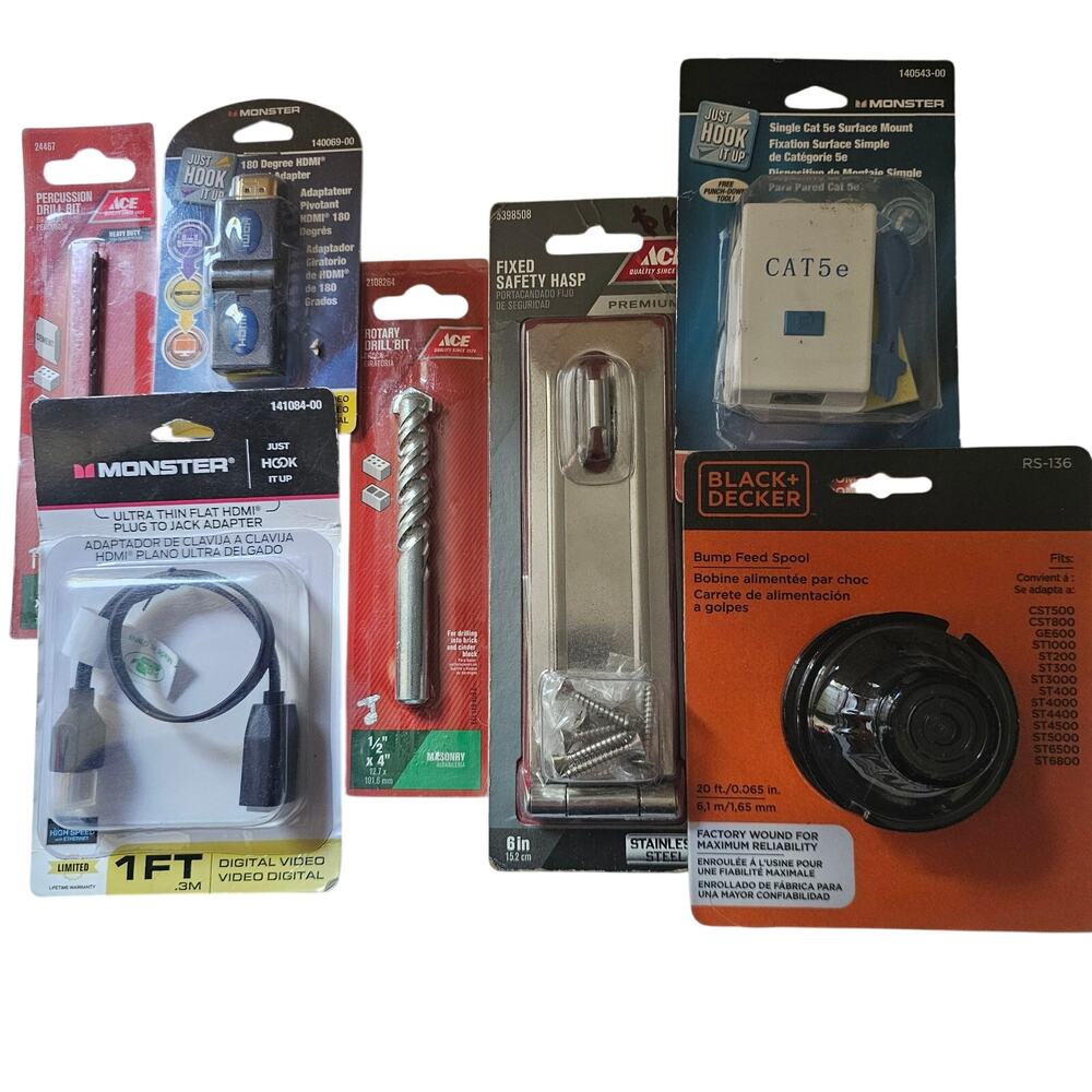 Mixed Lot of Hardware and Electronics: Black+Decker, Monster, Ace